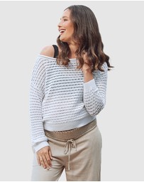 Angel Maternity - Valerie Maternity Crochet Sweater White