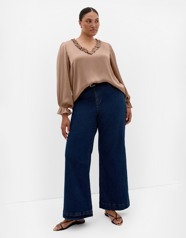 City Chic - Plus size Maia Ruffle V Neck Top - almond