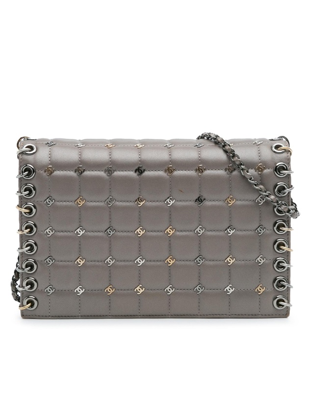 Pre-Loved by Azura Reborn - Pre-Loved Small Lambskin Chocolate Bar CC Piercing Studded Chain Flap