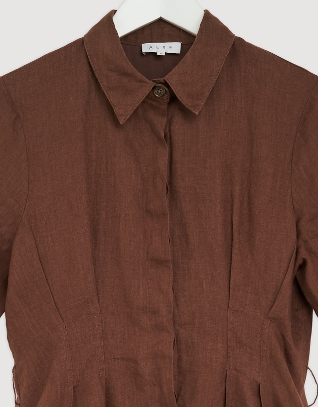 Revibe - Repaired AERE Orien Tuck Waist Linen Shirt Dress - AU 12