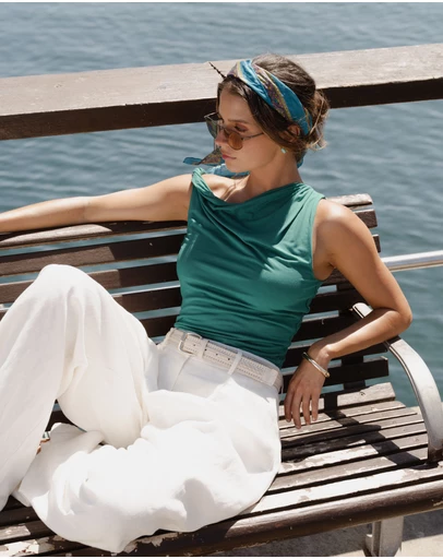 Forcast - Cici Bamboo Twist Shoulder Top