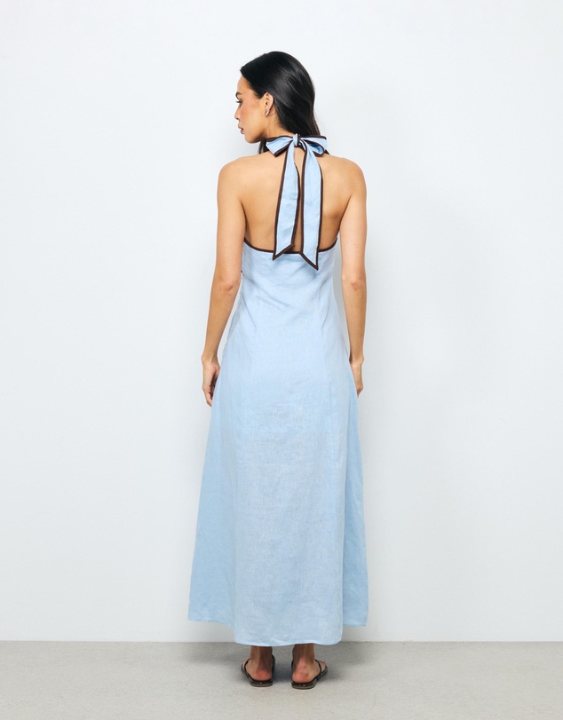 AERE - Lumi Contrast Bind Linen Midi Dress