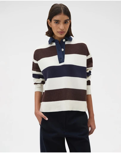 Oroton - Contrast Collar Rugby Knit Top