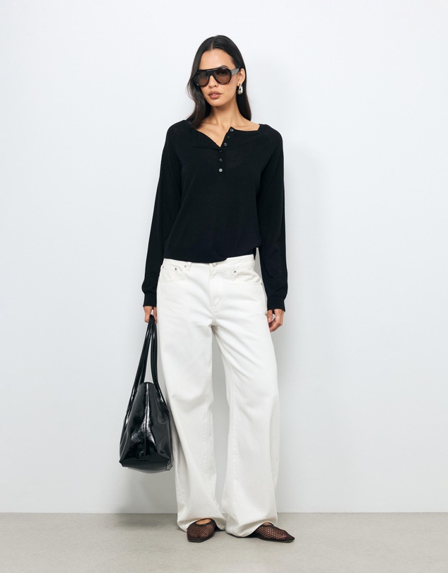 AERE - Asha Semi-Sheer Merino Wool Henley Top