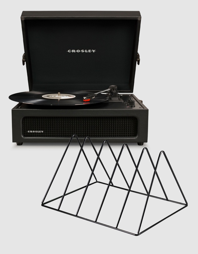 Crosley - Crosley Voyager Bluetooth Portable Turntable - Black + Gadhouse Vinyl Rack Bundle - Black