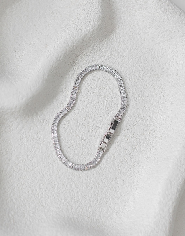 The White Collection - Sidney Bracelet - Baguette Silver Tennis Bracelet