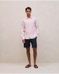Trenery - Regular Fit Linen Fine Stripe Shirt in Soft Lilac