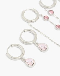 Lovisa - Waterproof Stainless Steel Pink Cubic Zirconia Chain Droplet & Classic Huggie Earrings 2-Pack