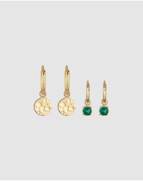 Elli Jewelry - Earrings Creoles Platelet Pendant Set with Crystal Green in 925 Sterling Silver