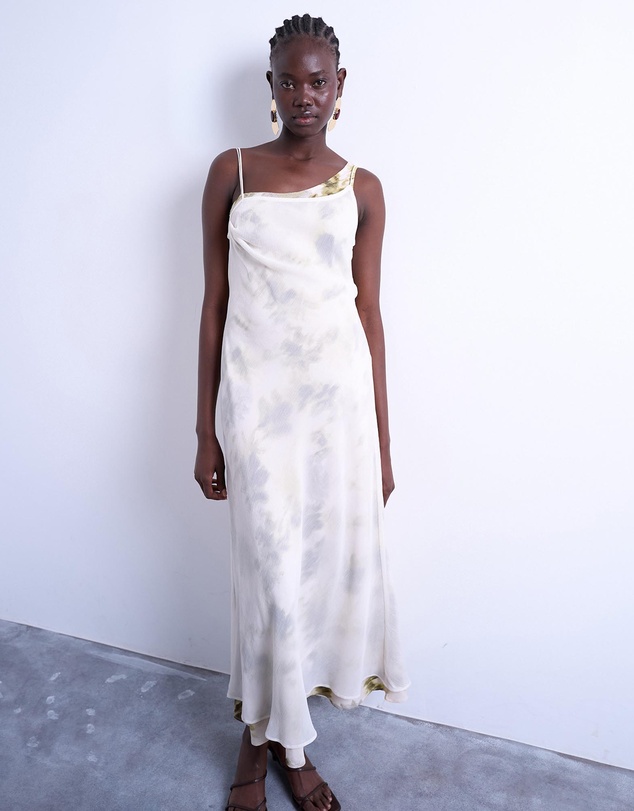 TOPSHOP - Contrast Layered Asymmetric Neck Midi Dress
