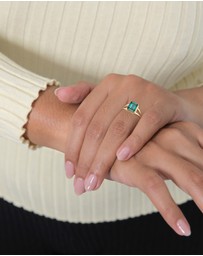 Elli Jewelry - Ring Solitaire Quadrangle with quartz gemstones in 925 sterling silver gold plated