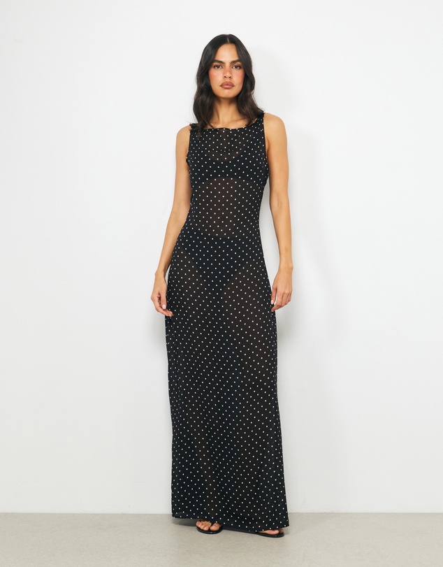 AERE - Cora Boatneck Polka Dot Maxi Dress