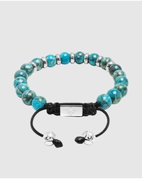 Nialaya Jewellery - Men's Sterling Silver Beaded Bracelet with Turquoise