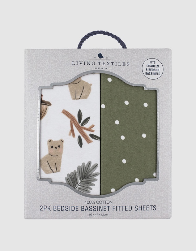 Living Textiles - 2 Pack Jersey Bedside Sleeper Fitted Sheet - Forest Retreat