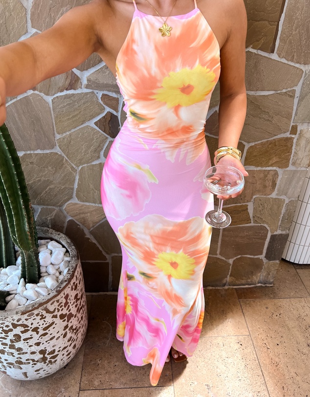Beginning Boutique - Ashton Pink Floral Kisses Maxi Dress