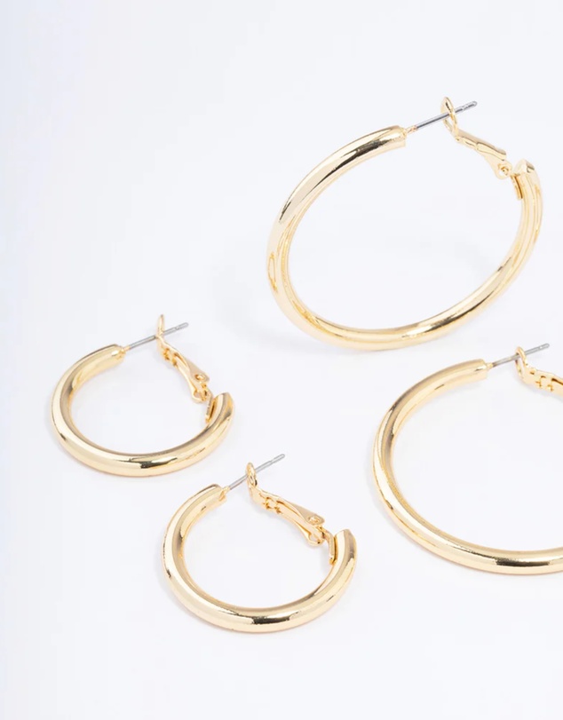Lovisa - Gold Plated Basic Thick Hoop Earrings Pack