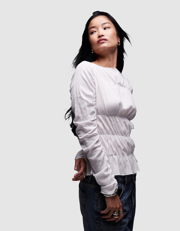 TOPSHOP - Shirred Slash Neck Top