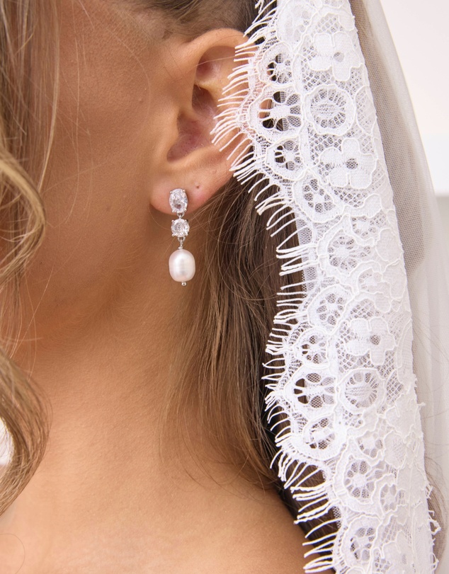 The White Collection - Poppy - Freshwater Silver Pearl Bridal Earrings
