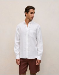 Trenery - Regular Fit Linen Classic Long Sleeve Shirt in White