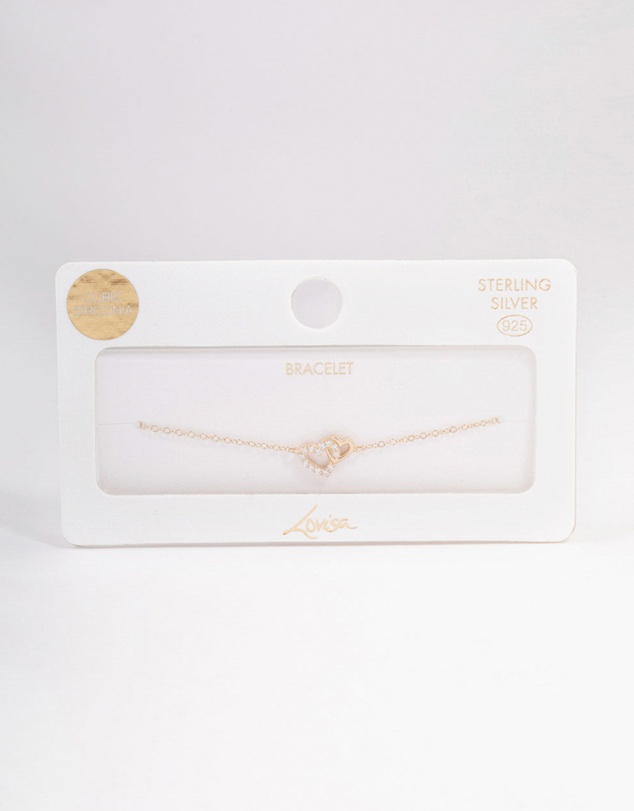 Lovisa - Gold Plated Sterling Silver Cubic Zirconia Heart Link Bracelet
