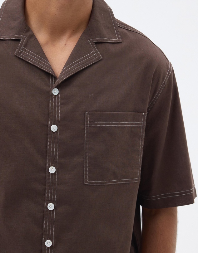 AERE - Linen Blend Contrast Stitch Shirt