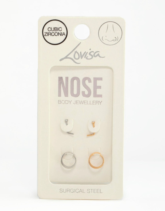 Lovisa - Mixed Metals Nose Stud & Spiral 4-Pack