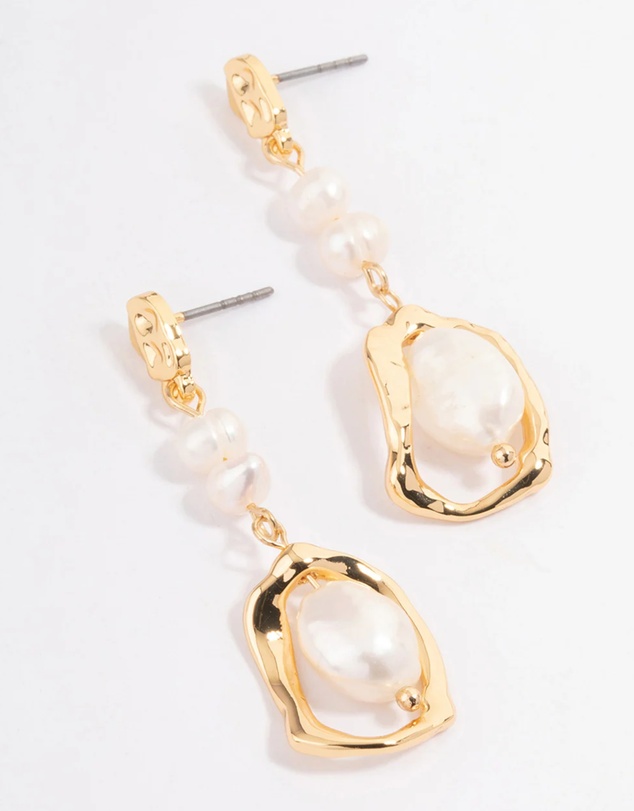 Lovisa - Gold Plated Irregular Freshwater Pearl Drop Earrings
