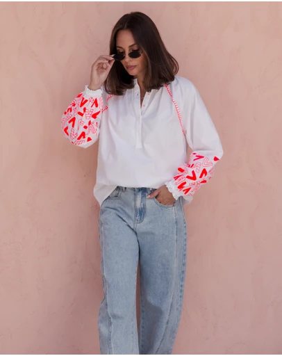 ALEXANDRA - Zoey Blouse White/Fluro Orange