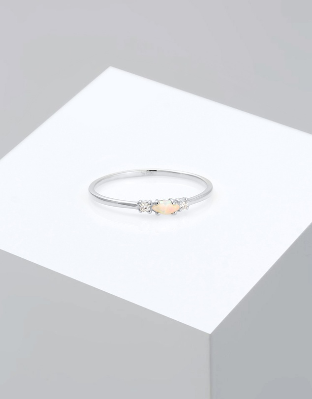Elli Jewelry - Ring Vintage Zirconia 925 Sterling Silver Opal