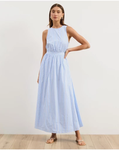 Atmos&Here - Isobel Cotton Stripe Poplin Midi Dress