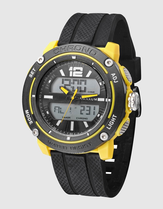 Maxum - CONQUEST Black and Yellow Analogue and Digital Watch