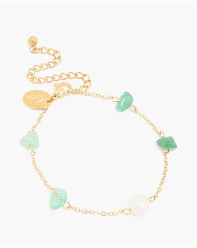 Lovisa - Waterproof Gold-Plated Stainless Steel Pearl & Green Semi Precious Stone Chip Bracelet