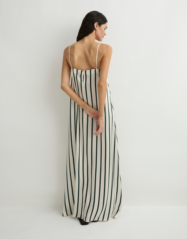 BONDI BORN - Cannes Silk Slip Dress - Forest Stripe