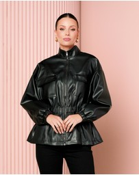 Azzurielle - Jyn Cinch Waist Leather Jacket