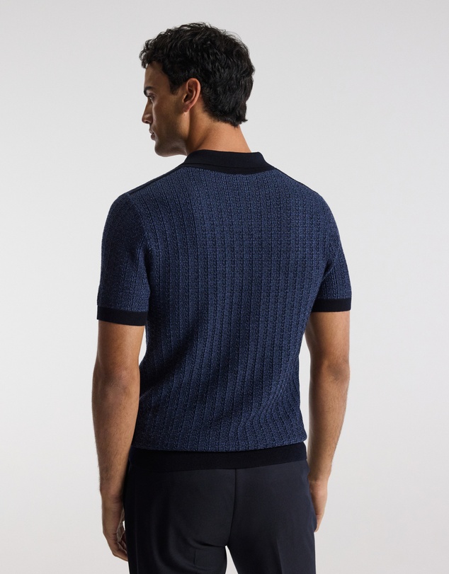 Calibre - Textured Jacquard Merino Polo Navy