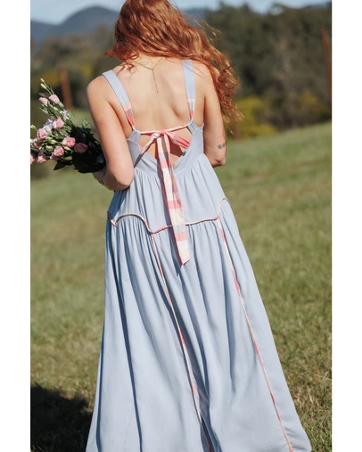 Petal & Pup - Kyla Maxi Dress - Light Blue Linen