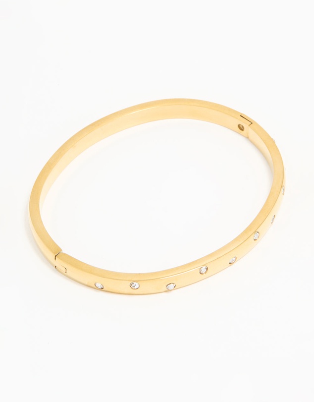 Lovisa - Waterproof Gold Plated Stainless Steel Diamante Smooth Hinged Bracelet