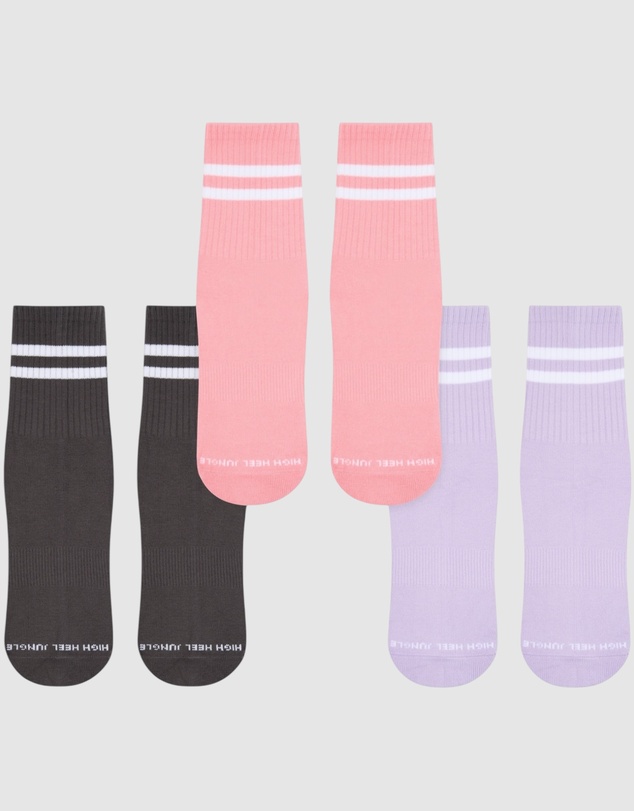 High Heel Jungle - Varsity Pilates Yoga Grip Socks - 3 Pack