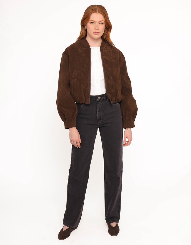 Petal & Pup - Goldie Faux Suede Bomber Jacket - Brown