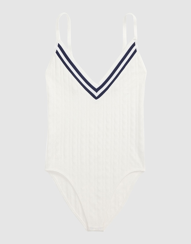 Lauren by Ralph Lauren - Cricket Cable Knit V Neck Lingerie Bodysuit
