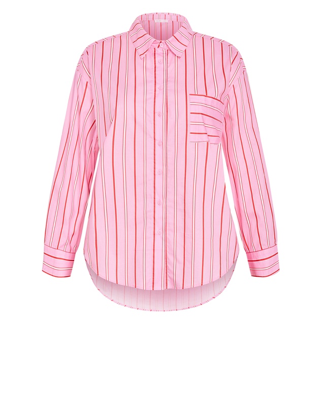 City Chic - Plus size Stassi Stripe Cotton Shirt - pink