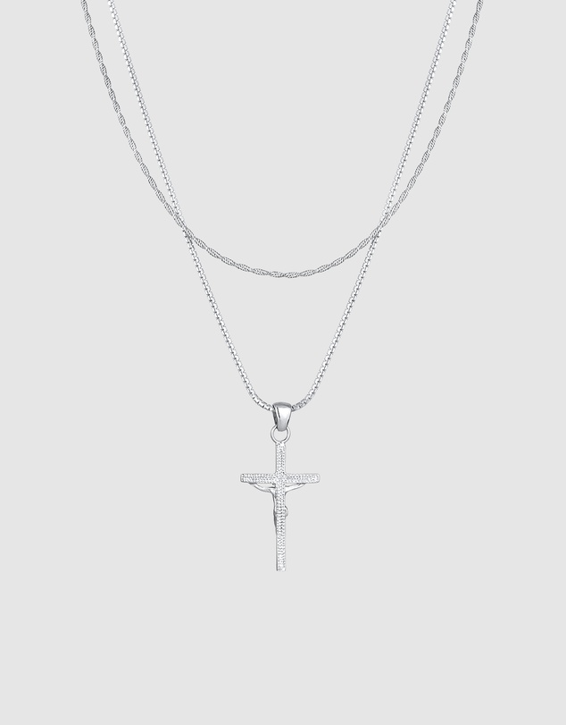 Kuzzoi - ICONIC EXCLUSIVE - Layered Crucifix Pendant Necklace in 925 Silver