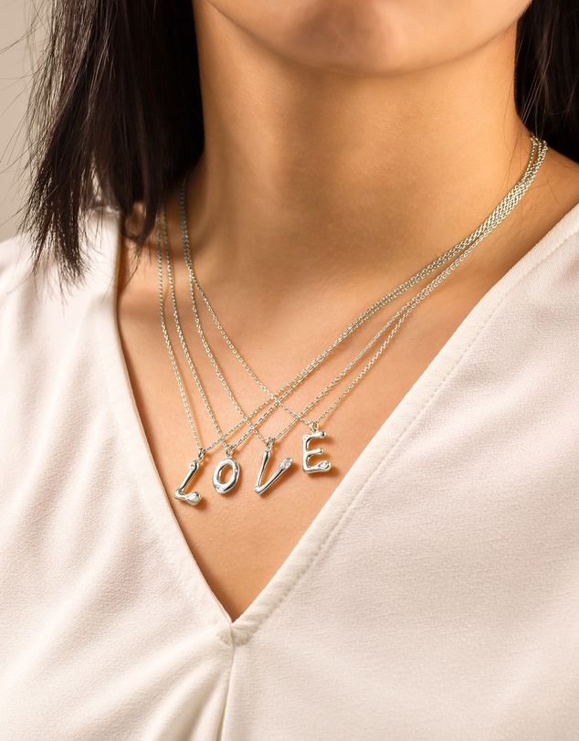 Wanderlust + Co - Alphabet Bubble Silver Necklace - Letter E
