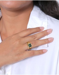 Elli Jewelry - Ring Signet Classic Set of 2 Quartz Gemstone in 925 Sterling Silver Gold Plated