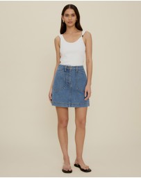 The Fated - Pocket Detail A-Line Denim Mini Skirt