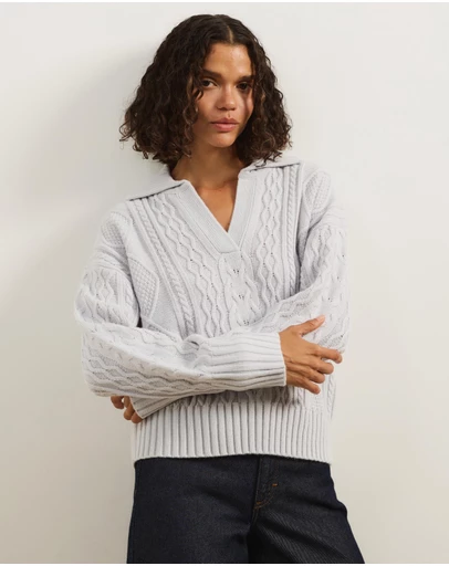Atmos&Here - Faye Cable Knit Pullover with Collar