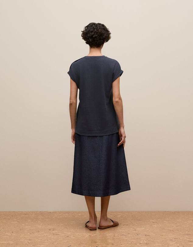 Trenery - Linen Cotton Button Detail T-shirt in Night Sky