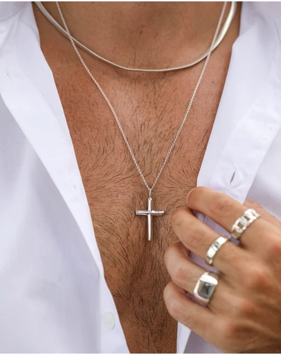 Kuzzoi - ICONIC EXCLUSIVE - Long Necklace with Cross Pendant in 925 Sterling Silver