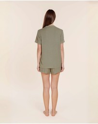 Gingerlilly - Lyon Ribbed Short Sleeve Button Up Top
