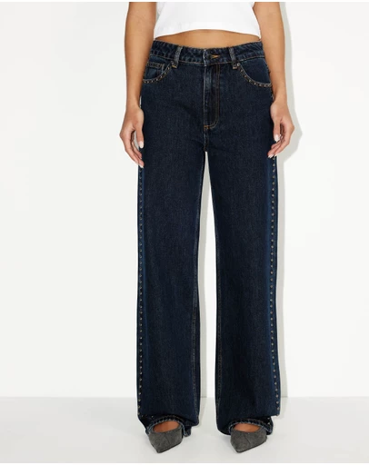 Dazie - Nights Out Studded Mid Rise Straight Leg Jeans